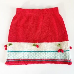 Deux par Deux Girls Red 3D Cherry Fruit Knit Cottagecore Picnic Skirt Size 6